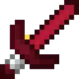 a pixel art illustration of a red sword with a yellow blade and a white handle .