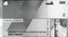 a black and white photo of a banknote that says aestip tnuom lanoitan knab eno yenom