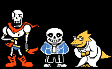 papyrus sans and alphys are standing next to each other on a black background