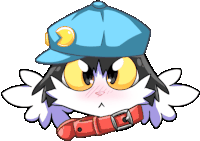 a cartoon cat with a blue hat and a red collar