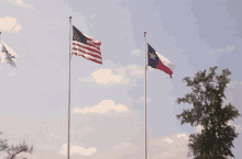 three flags including an american flag and a texas flag