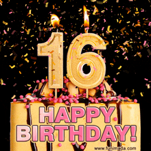 a birthday cake with a candle that says 16 on it