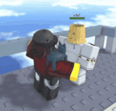 a cartoon character is holding another character with a yellow hat on