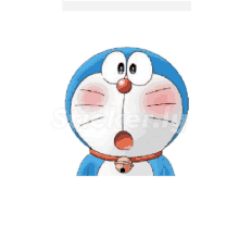 doraemon has a bell around his neck and a surprised expression on his face