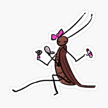 a cartoon drawing of a cockroach with a bow on its head