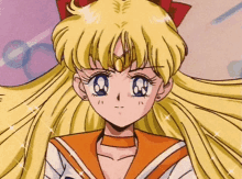 a close up of a cartoon girl with long blonde hair