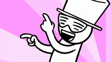 a cartoon character wearing a top hat and sunglasses pointing at something