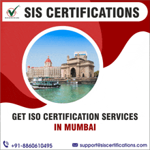 an advertisement for sis certifications in mumbai with a picture of a building