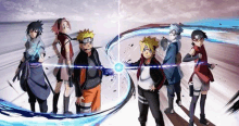 a group of naruto characters are standing next to each other in a circle .