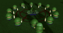 a group of green soldiers with candles around them