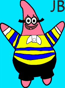 a cartoon of patrick star from spongebob wearing glasses and a striped shirt