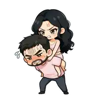 a cartoon of a man carrying a woman on his shoulders