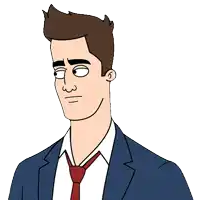 a cartoon of a man in a suit and tie with a sad look on his face