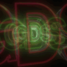 a neon sign that says gds is glowing in the dark