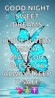 a good night sweet dreams message with a blue butterfly