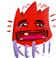 a cartoon drawing of a red flame with the word kek written underneath it