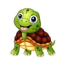 a cartoon turtle is smiling and looking at the camera .