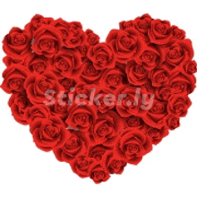 a heart made of red roses on a white background with the word stickerly below it