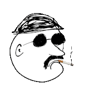 a drawing of a man smoking a cigarette with the letter c visible