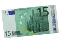 a 15 euro bill with a picture of a castle on it