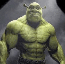 shrek is a very muscular cartoon character with a lot of muscles on his body .