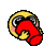 a pixel art drawing of a smiley face with a red mouth .