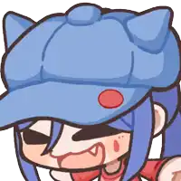 a cartoon drawing of a person wearing a blue hat with cat ears