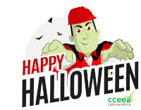 a poster that says happy halloween with a cartoon of a man