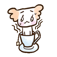 a cartoon drawing of a dog holding a cup of coffee .