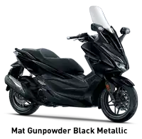 a black scooter that says mat gunpowder black metallic on the bottom