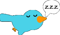 a blue bird is sleeping with a speech bubble that says zzz