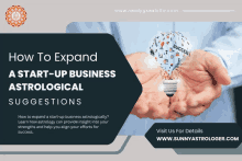 a person holding a light bulb with the words " how to expand a start-up business astrological suggestions "