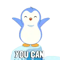 a penguin standing on top of a piece of ice with the words you can written below it