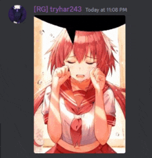 a picture of a girl crying with a speech bubble above it