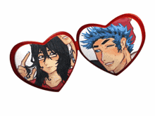 two hearts with a picture of a man and a woman