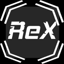 a black and white logo that says rex in white