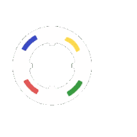 a white circle with four different colored circles around it