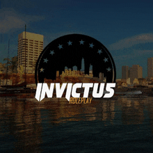 a logo for invictus roleplay with a city skyline