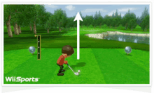 a wii sports video game shows a person playing golf