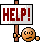 a pixel art illustration of a help sign with a smiley face behind it .