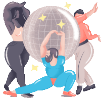 an illustration of a man holding a large disco ball