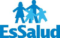 a blue and white logo for essalud with a family holding hands