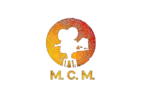 a logo for m.c.m. with a silhouette of a cameraman