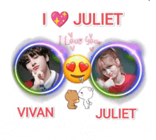 a poster that says i love juliet with a picture of a boy and a girl