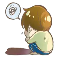 a cartoon of a boy with a speech bubble with a swirl in it