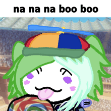 a cartoon character wearing a hat with a propeller on it and the words na na na boo boo below it