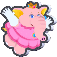 a cartoon elephant wearing a pink dress and a crown