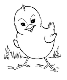 a black and white drawing of a baby chicken waving .