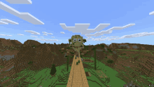 a screenshot of a minecraft game shows a statue in the distance