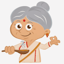 a cartoon of an older woman holding a spoon